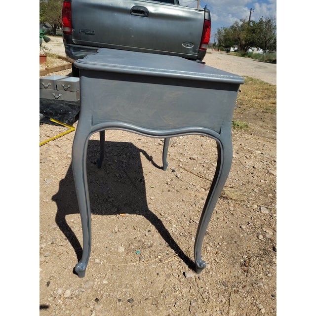 Restored 1928 Antique Vanity Set With Mirror & Matching Wood Chair-Stamped Maker's Mark For Sale - Image 17 of 18