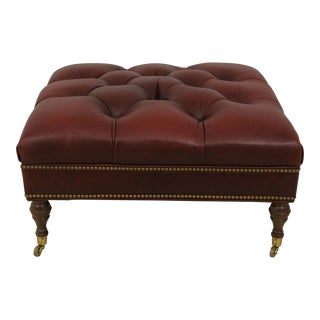Burgundy Tufted Leather Oversized Ottoman For Sale