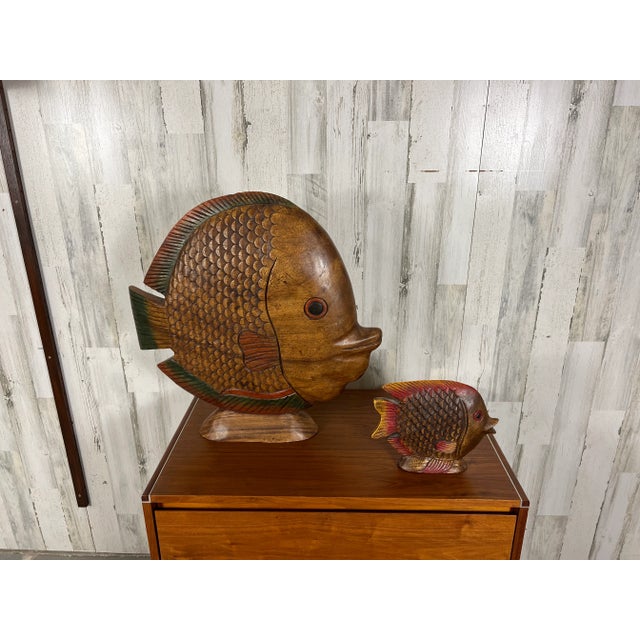 Vintage Solid Wood Hand -Carved Koi Fish For Sale - Image 11 of 12