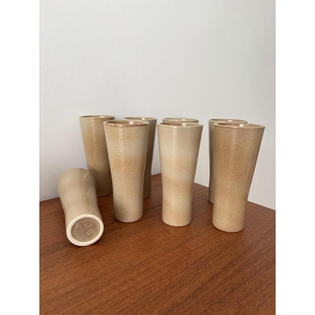 Superb set of large glazed stoneware tumblers from the Niderviller factory. with their slender shape and natural sand...