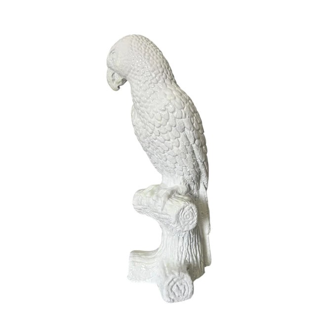 Palm Beach Regency Blanc De Chine White Parrot Statue Sculpture For Sale - Image 4 of 7