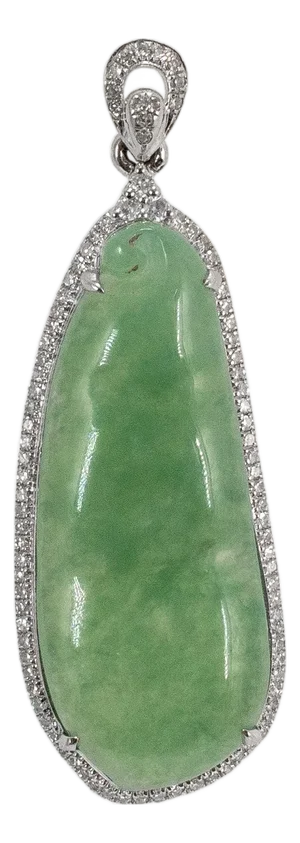 18k White Gold 8.35ct Green Myanmar Jadeite Jade Diamond Charm Pendant