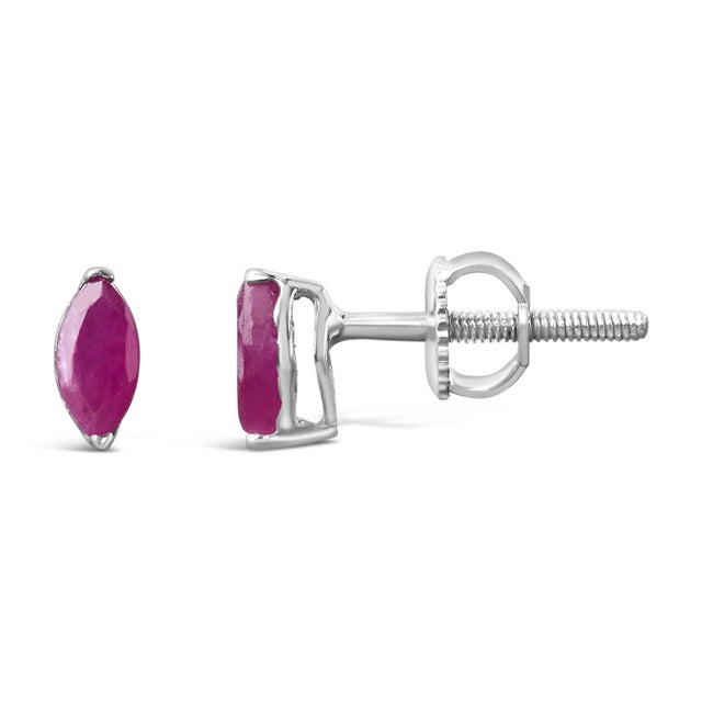 Contemporary .925 Sterling Silver 1/2 Cttw Created Pink Ruby Gemstone Solitaire Stud Earrings For Sale - Image 3 of 5