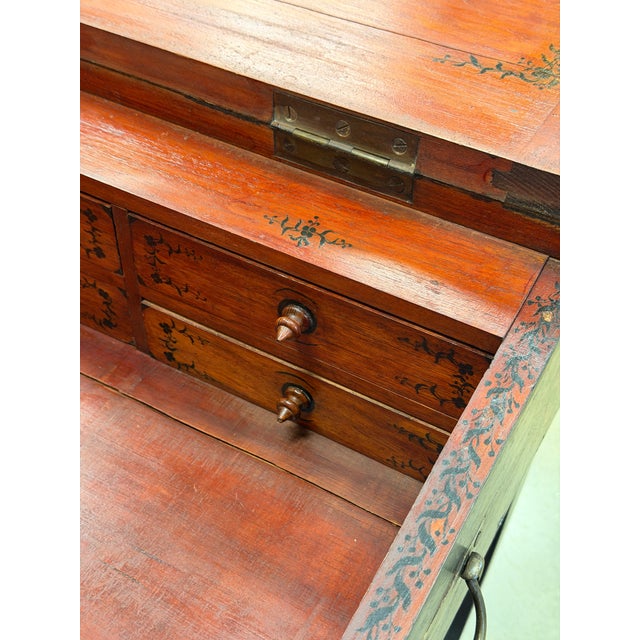 19th Century Antique 19th Century French Chinoiserie Hand-Painted Black and Gilt Ladies Writing Desk For Sale - Image 5 of 12