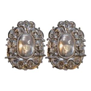 Pair of 1900s Bronze Silver Plated Candelabra Sconces