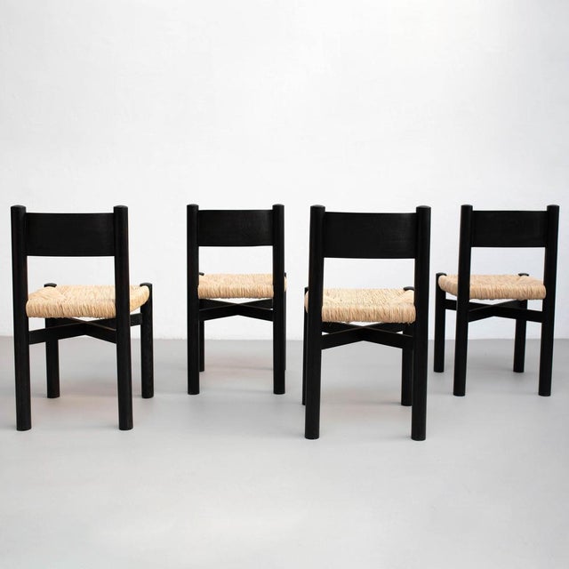 1970s Wood and Rattan Chairs attributed to Charlotte Perriand, 1980s, Set of 4 For Sale - Image 5 of 18