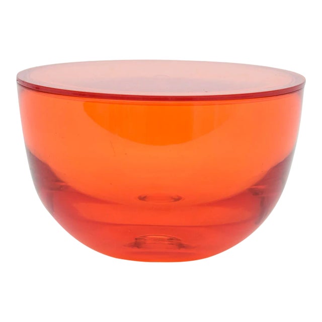 Round Lidded Orange Lucite Box For Sale