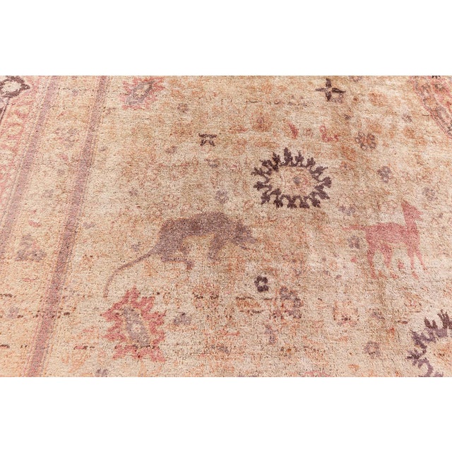 1900 - 1909 Antique Turkish Sivas Animal Botanic Brown Handmade Wool Carpet For Sale - Image 5 of 10