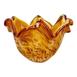 Vintage Italian Murano Butterscotch Art Glass Sculpted Centerpiece Bowl For Sale