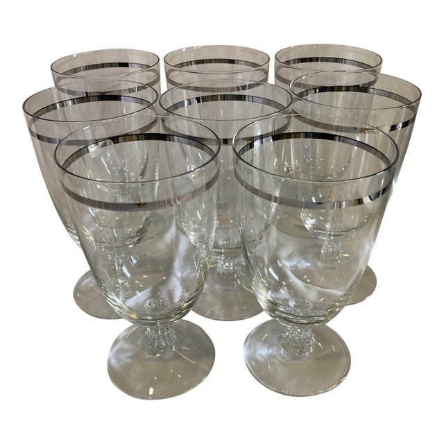 Vintage Fostoria Platinum Rim Water Glasses, Set of 8 For Sale