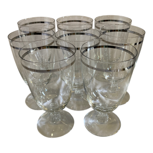 Vintage Fostoria " Wedding Ring" Platinum Rim Water Glasses, Set of 8