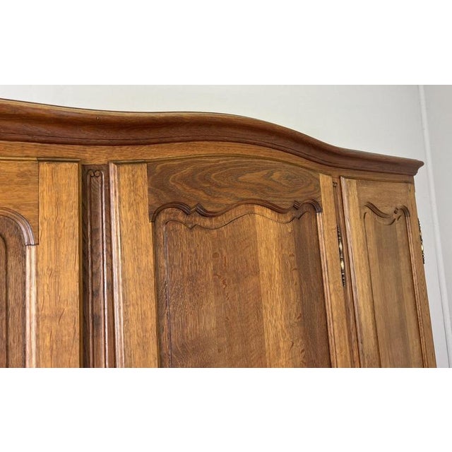 Vintage French Louis XVI Style Carved Oak 3-Door Wardrobe For Sale - Image 4 of 12