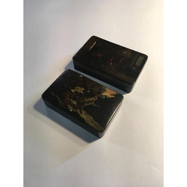 Mid-18th Century Lacquered Wood Boxes with Landscapes and Hunting Scenes, Set of 2 For Sale - Image 12 of 15