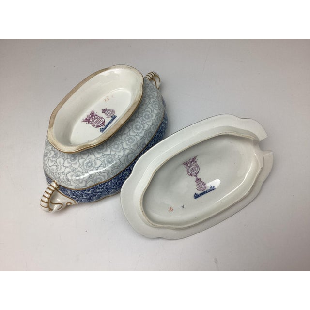 Late 19th Century Antique Royal Worcester Blue White and Gold Sauce Tureen With Elephant Handles For Sale - Image 5 of 8