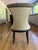 Bernhardt Silhouette side chairs, 10 available—upholstered tall back dining chair. The front fabric is light gray, and the...