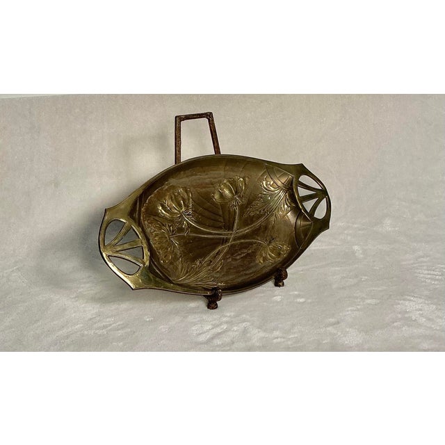 Brass Antique Art Nouveau Brass Decorative Serving Tray Floral Motifs, Late 19th-Early 20th Century For Sale - Image 8 of 12
