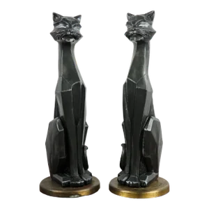 Pair of Mid Century Cubist Cats on Brass Base