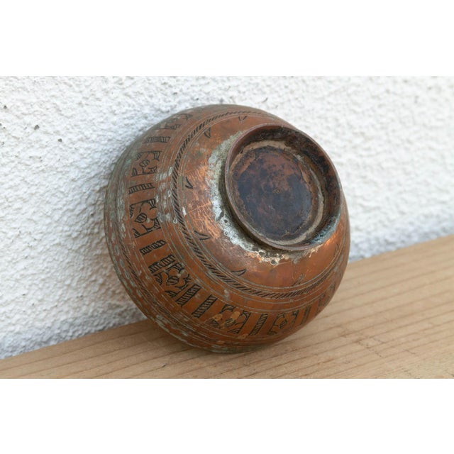 Metal Small Hand-Engraved Antique Copper Bowl For Sale - Image 7 of 8