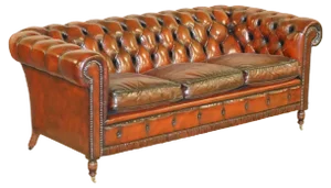 Vintage Oxblood Bordeaux Leather Chesterfield Club Sofa on Turned Legs