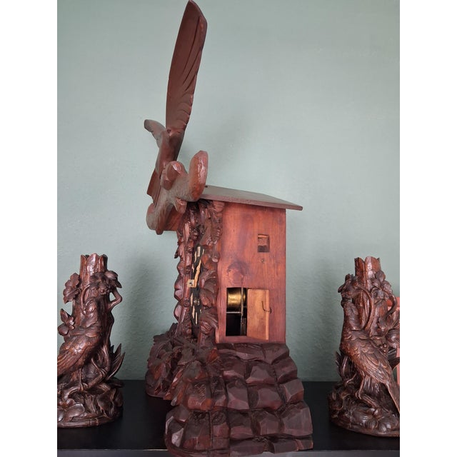 Important Masterpiece Black Forest Table-Fireplace Clock, Cuckoo Clock Made by Aleksander Fleig, Set of 3 For Sale - Image 3 of 10