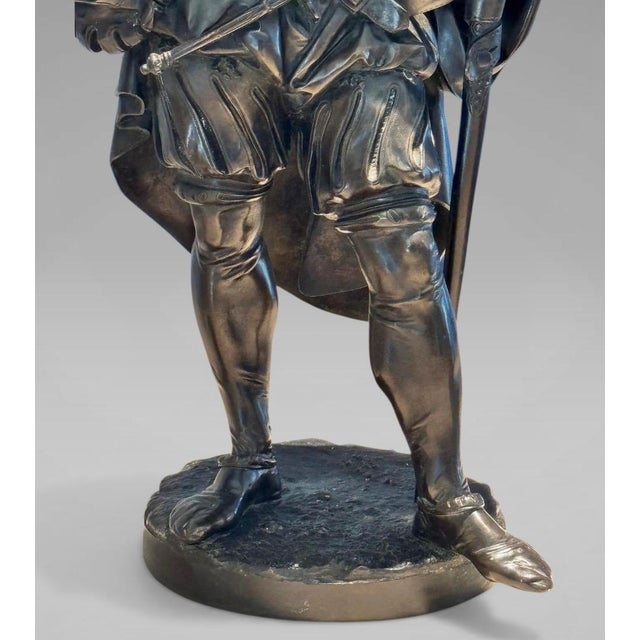 Metal Antique 25” Signed 19th Century French Bronze Sculpture the Landsknecht Cavalier by Albert-Ernest Carrier Belleuse For Sale - Image 7 of 14