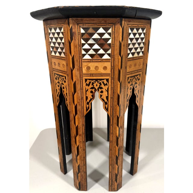 Early 20th Century Antique Moroccan Side Table With Shell and Wood Inlay For Sale - Image 5 of 11