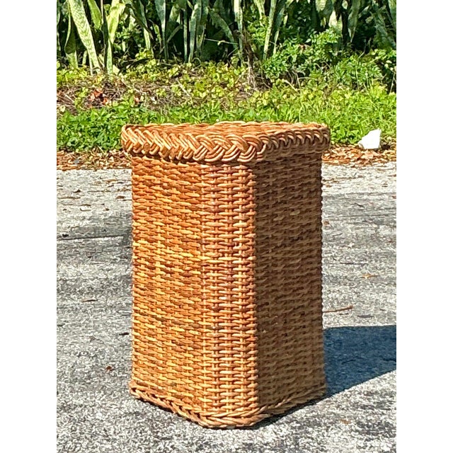 Wood Vintage Coastal Braided Rattan Pedestal For Sale - Image 7 of 7