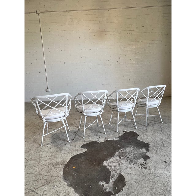 Mid-Century Modern Vintage Faux Bamboo Metal Swiveling Patio Chairs - Set of 4 For Sale - Image 3 of 7