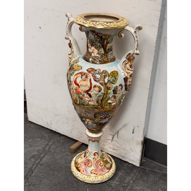 Italian Capodimonte Italian Hand Painted Porcelain Urn For Sale - Image 3 of 12