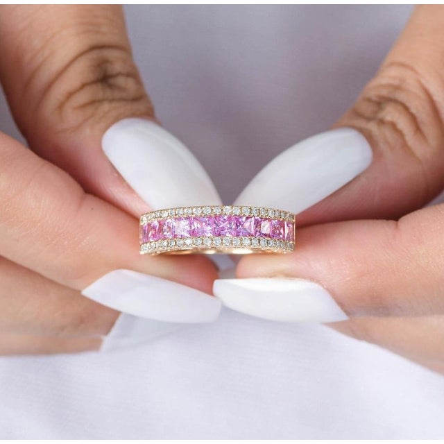 Gemstone Natural 1.60 cts pink sapphire & 0.30 cts diamond ring in 18k gold For Sale - Image 7 of 18