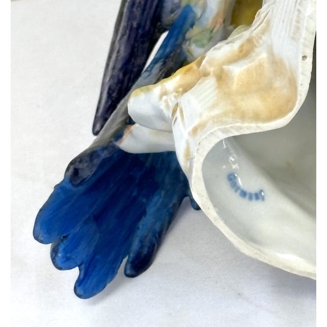 1940's Germany Hand Painted Large Porcelain Parrots- A Mirrored Pair For Sale - Image 12 of 18