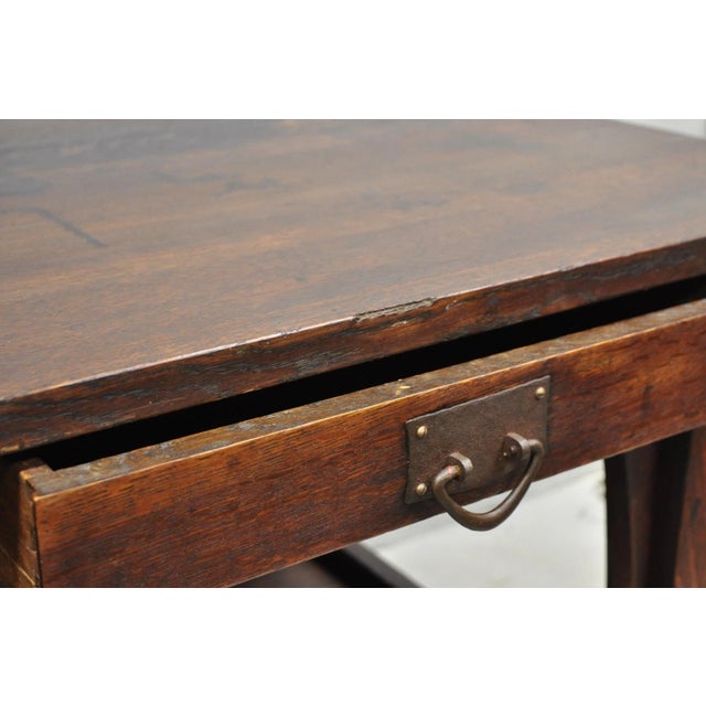 Antique Gustav Stickley Arts & Crafts Mission Oak Two Drawer Library Table Desk For Sale - Image 10 of 18