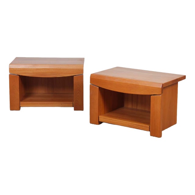 French Elm Bedside Tables, 1980s, Set of 2 For Sale