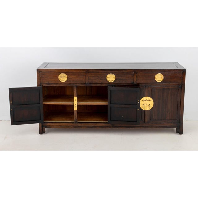 Modern Late 20th Century Asian Modern Brass Mounted Mahogany Sideboard For Sale - Image 3 of 9