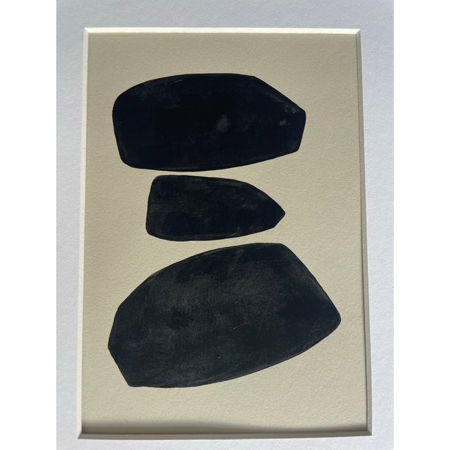 Abstract minimalist acrylic painting on French hand crafted cotton paper. Framed in a gold frame. All works on paper are...