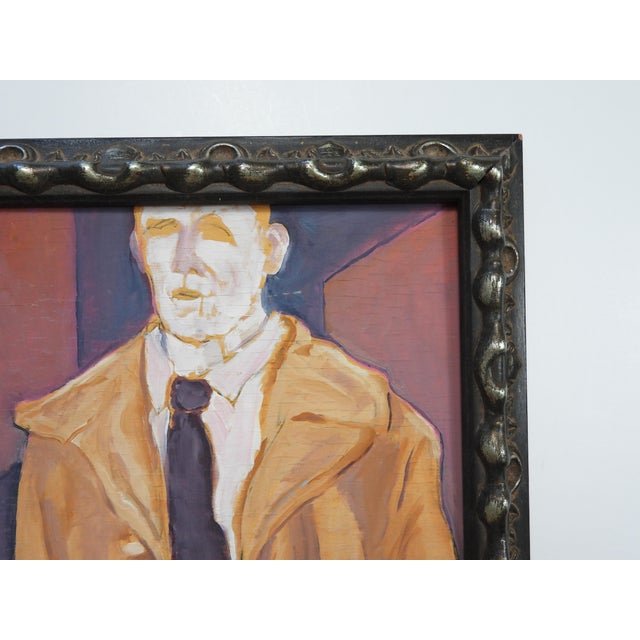 Early 21st Century Contemporary Expressionist Man in Tan Coat Portrait Painting For Sale - Image 5 of 6