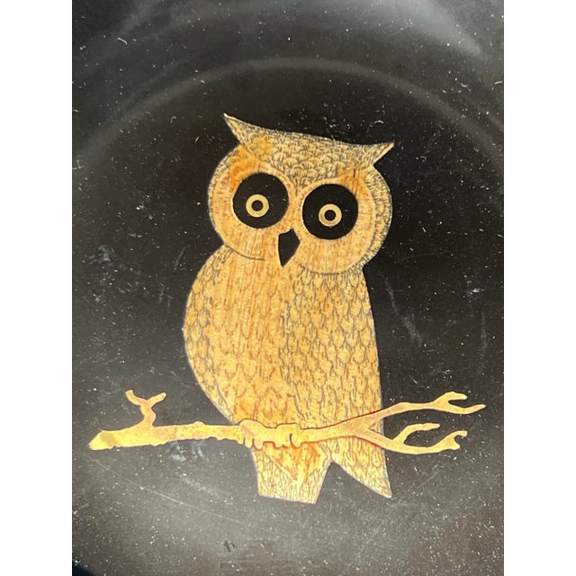 Mid-Century Modern Couroc of Monterey Black Resin Owl Bowl, 7.75" — Mid-Century Modern Barware Collectible For Sale - Image 3 of 4