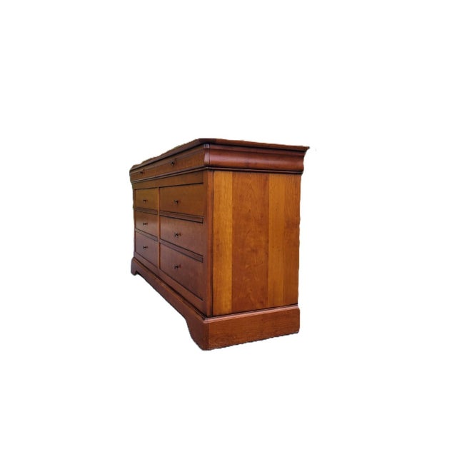 French Provincial Vintage Grange Louis Philippe Solid Cherry Eight-Drawer Dresser For Sale - Image 3 of 13
