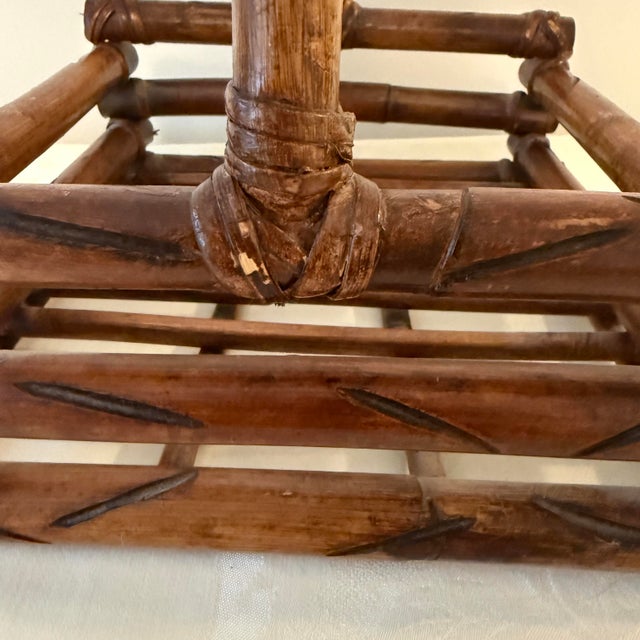 Wood Mid 20th Century Bamboo and Wicker Handled Table Serving Basket For Sale - Image 7 of 9