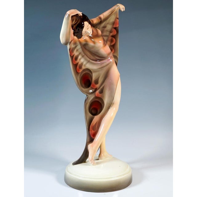 Art Deco Dancer in Butterfly Dress attributed to Josef Lorenzl for Goldscheider, 1930s For Sale - Image 3 of 8
