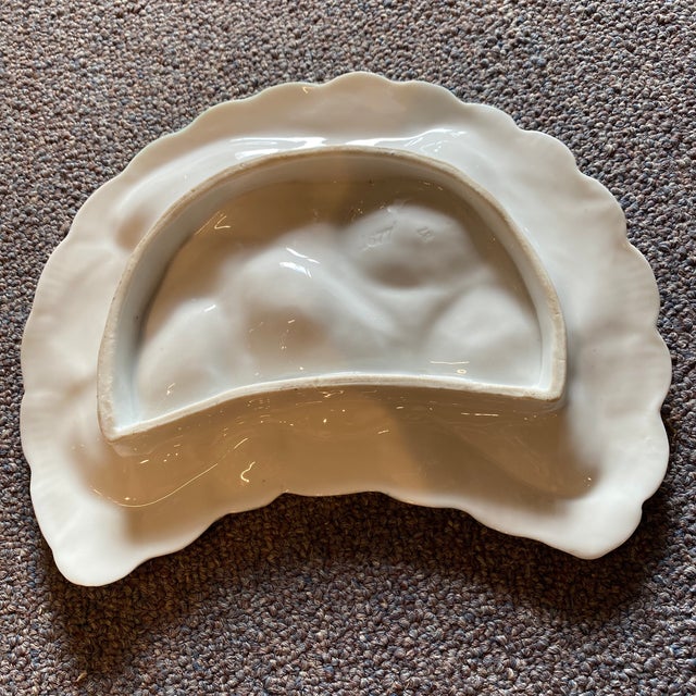 Pink Antique Vintage Hand-Painted Half Moon Oyster Plate. For Sale - Image 8 of 10