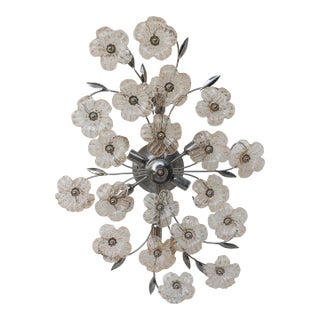 1970s Italian Large Size Gold and Transparent Murano Glass Wall Light or Ceiling Light Flower For Sale
