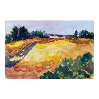Doris Warner "House on the Hill" Watercolor Landscape 1970s For Sale