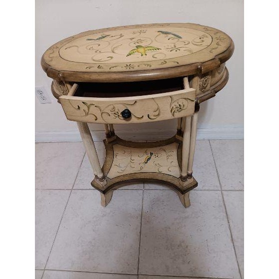 1980s 1980s Decorative French Style Accent Table Featuring Hand Painted Details One Drawer For Sale - Image 5 of 8