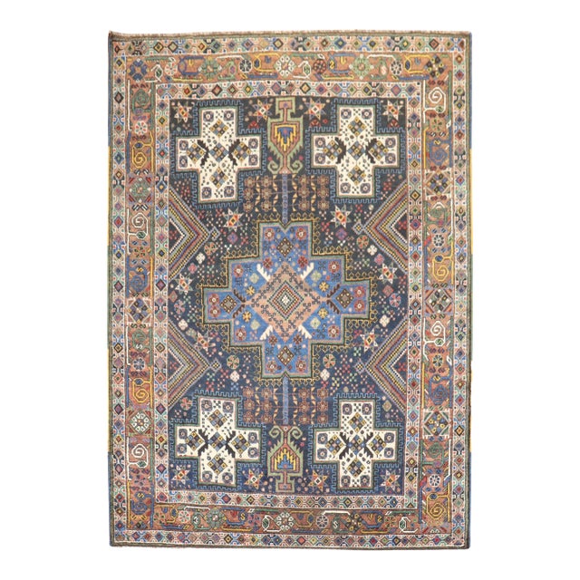 Vintage Navy Persian Square Accent Rug - 5'2" x 6'2" For Sale