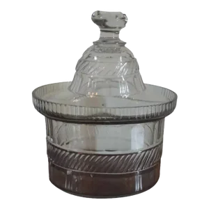 Antique 18th Century Anglo Irish Glass Facet Cut Jar / Tub & Cover - Lead Crystal