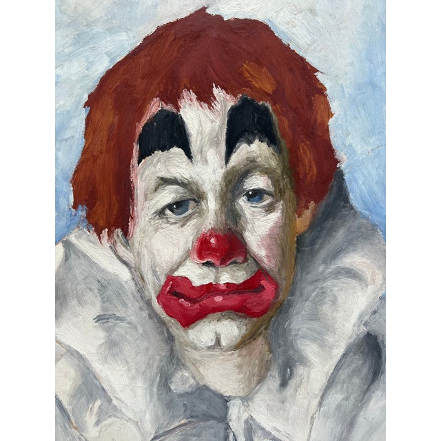 Vintage framed acrylic painting of a clown. Marked Van Early 1/31/1970. Framed.