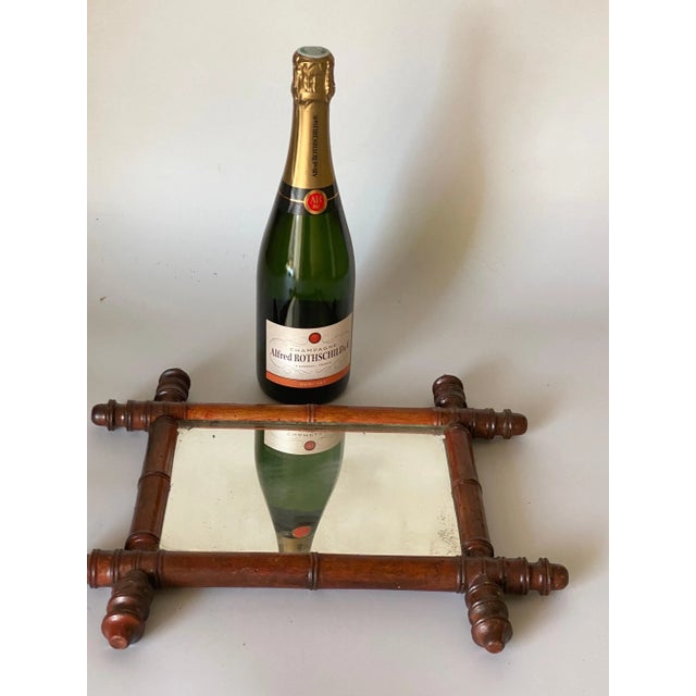 Small Brown Faux Bamboo Mirror, France, 1940s For Sale - Image 6 of 7
