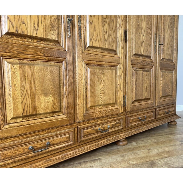Vintage French Style Carved Oak 4-Door Armoire For Sale - Image 6 of 12