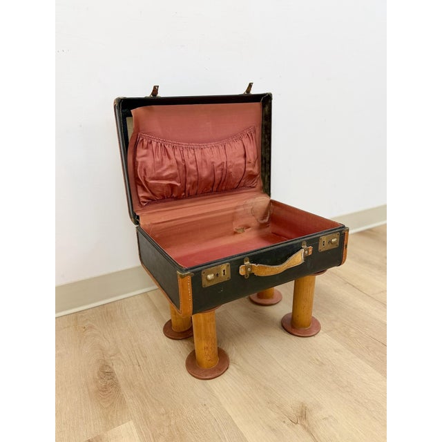Vintage Leather Walking Suitcase Side Table With Legs Eclectic Accent, Rare For Sale - Image 10 of 11